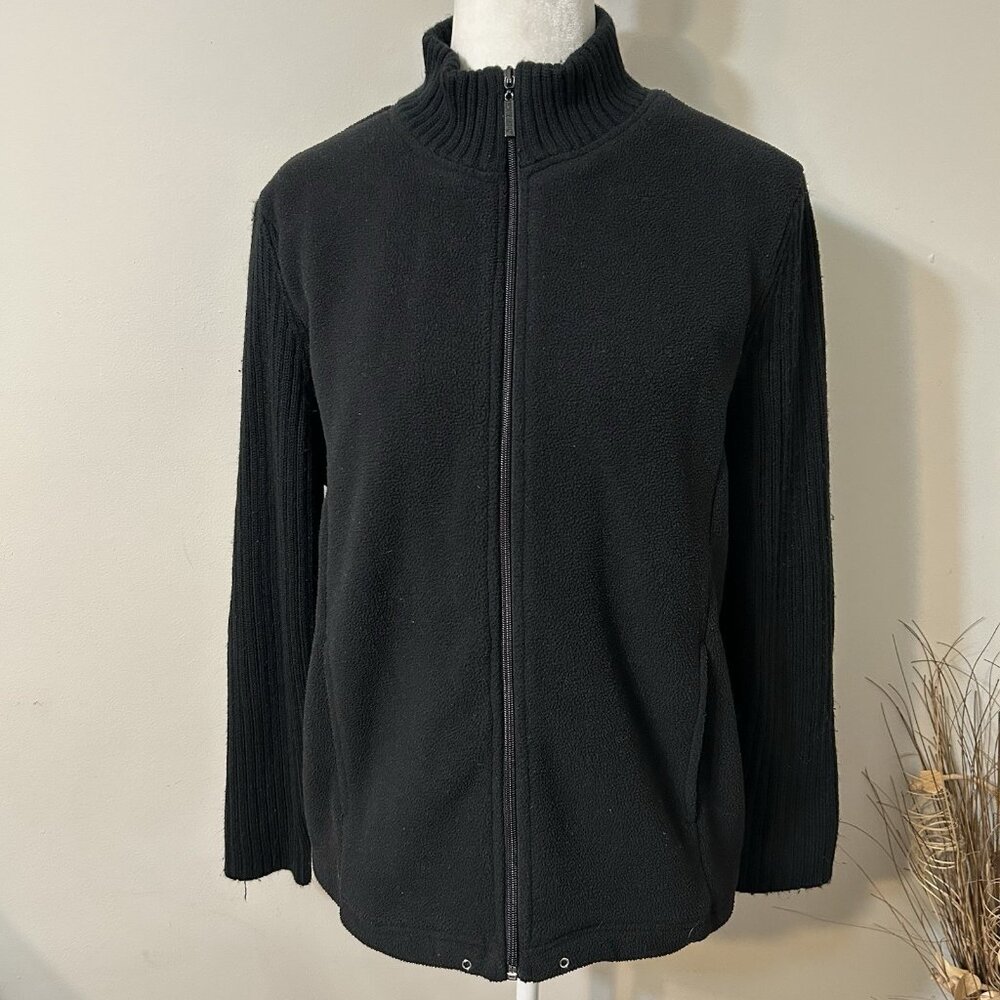 Carolyn Taylor Red Women Black Full Zip Fleece Sweatshirt Knit Long Sleeves Sz L